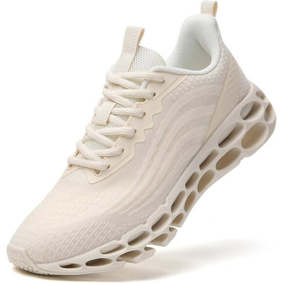 Shoes - Women's Cream Athletic Tennis Walking Shoes Fashion Sport Running Sneakers
